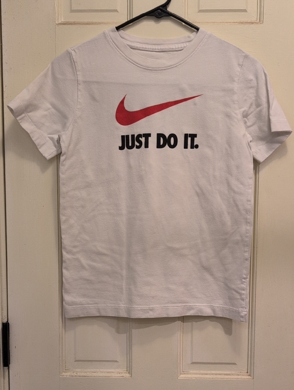 Nike White Short-Sleeve Tee with Red Swoosh